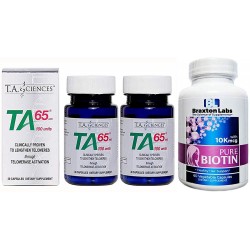 2 Pack TA-65 30 Capsules 100 Units Includes a Free Bottle of Braxton Labs Biotin 10mcg 60 Vegetable Capsules for Hair, Skin, Nails.